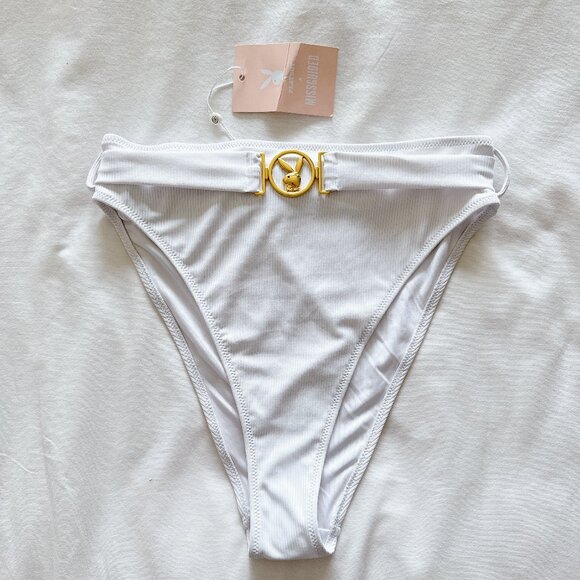 Playboy Misguided bikini bottoms Buckle Ribbed High Cheeky Waist Size 8 swimsuit - Picture 3 of 13